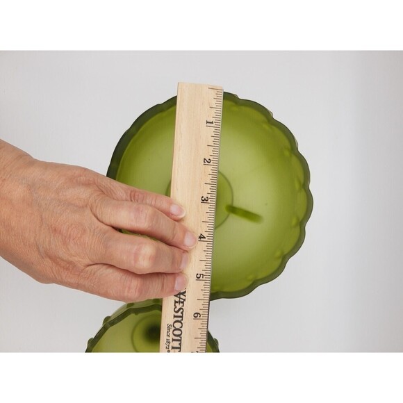 Vintage Satin Frosted Green Teardrop Pedestal Candy Dish Compote & Goblet set 2 - Picture 5 of 10